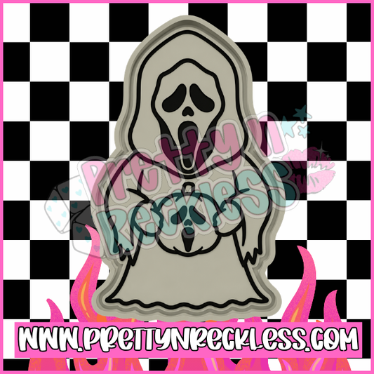 Ghost face holding pumpkin