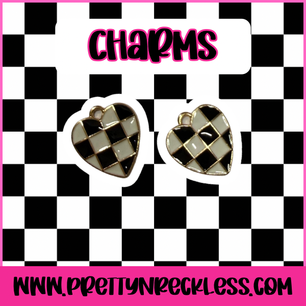 Checkered White & Black Heart Charm